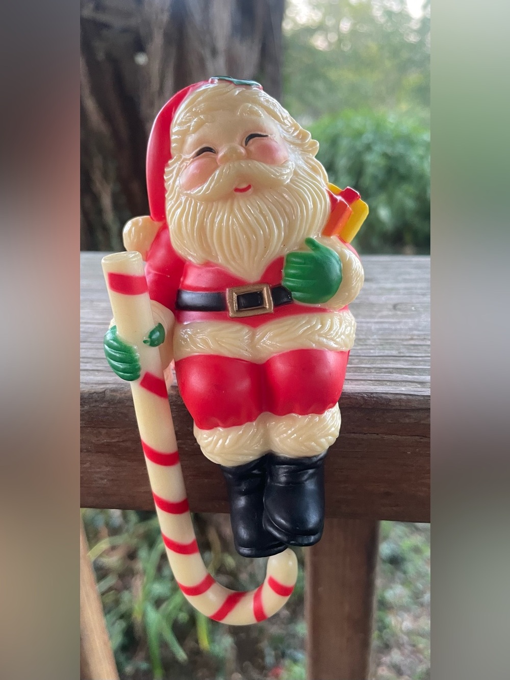 Vintage Hard Mold Plastic Santa Claus Stocking Holder And Shelf Sitter